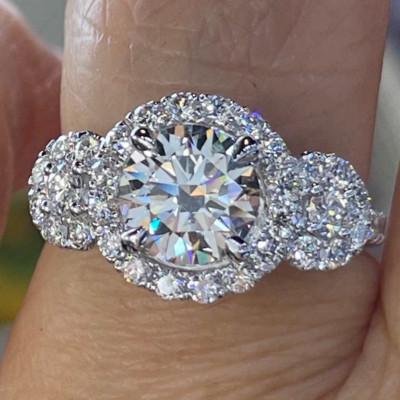 2.65Ctw Round Moissanite Three Stones Engagement Ring in 14K White Gold Plated