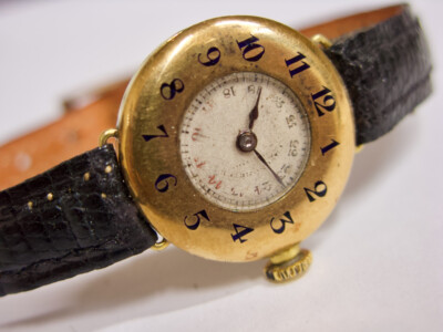 SELTENE Movado Chronometer Uhr aus 18K Gold emailliert Early Solid Gold enamel watch