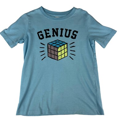 Originals OshKosh Shirt Boys Size 8 Blue Cotton Short Sleeve Cubo Genius Tee