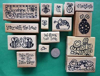 SUNSHINE, BUMBLEBEES, & LADYBUGS -  Your Choice -  Wood Mounted Rubber Stamp
