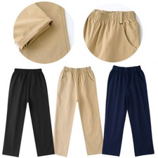 Kids Boys Trousers Straight-Leg Pants With Pockets Britches Wedding Mid Waist