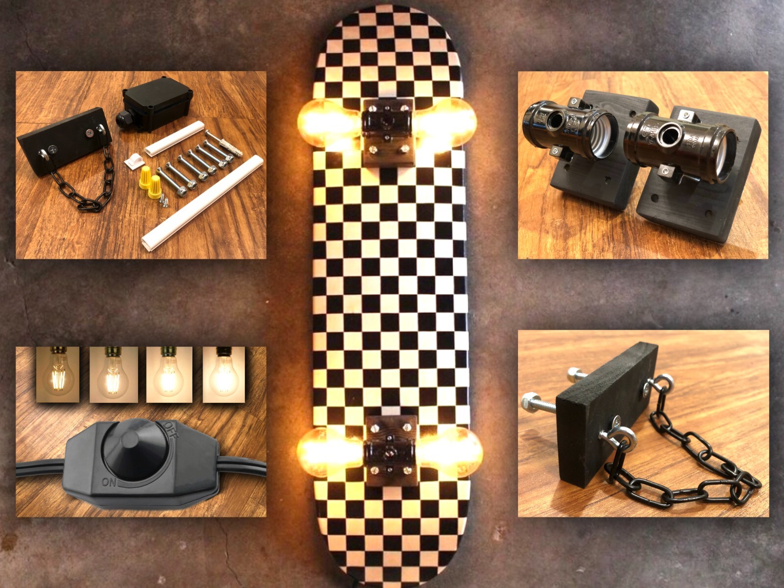 Skateboard Lamp Kit With Wall Mount +Dimmer Switch With Multiple Settings - DIY