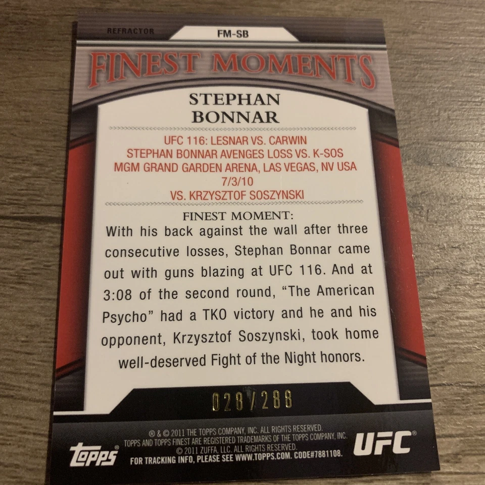 2011 Topps Finest UFC #FM-SB Stephan Bonnar Finest Moments Refractor SP #/288 - Image 2 of 2