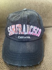 SAN FRANCISCO Black Denim Hat Distressed Logo Adult LANZA Baseball Cap USA 