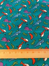 Whales, sharks, fish theme cotton quilting weight print fabric 2 yds x 44"