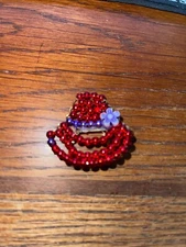 Red Hat Society Beaded Brooch - handmade