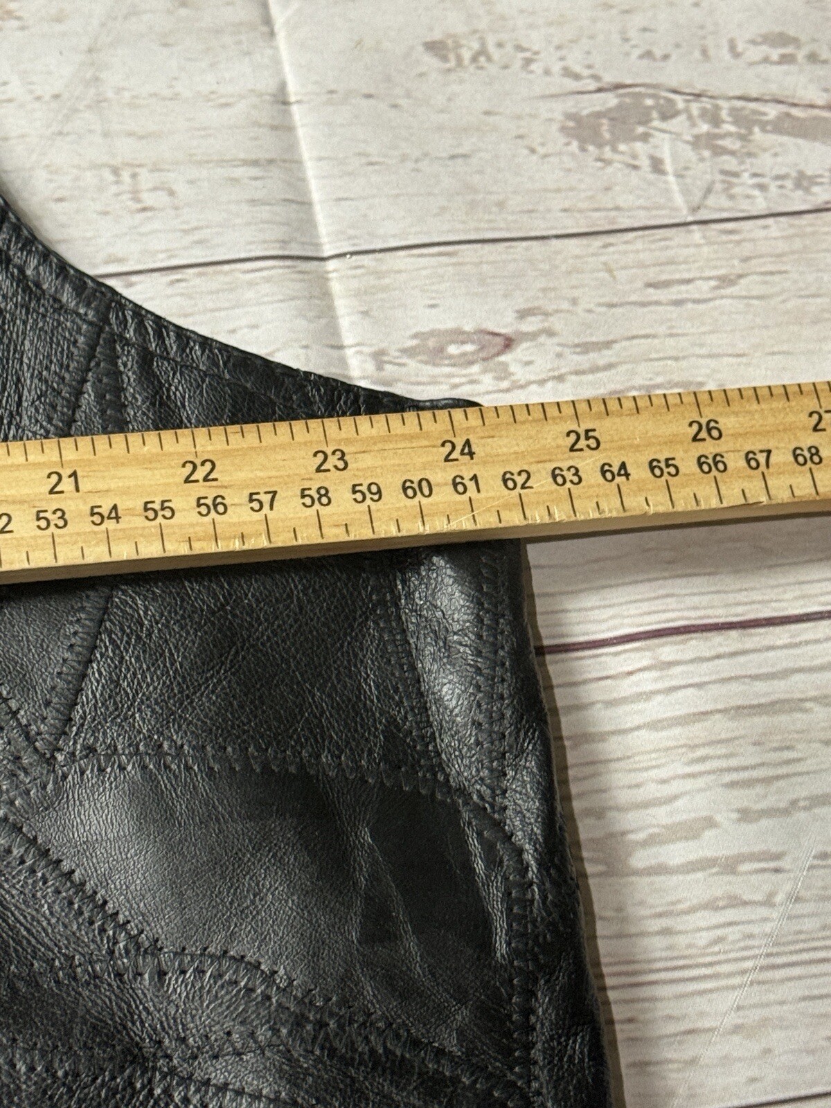 Black Patchwork V Cut Snap Button Leather Vest Mo… - image 6