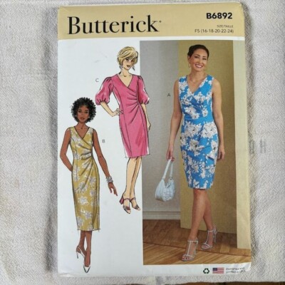 BUTTERICK B6892 Side Ruched Fitted Dress Sleeveless Bishop Sleeve 16-24