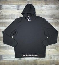 Polo Ralph Lauren Shirt Mens Large Black Lightweight Hooded Sleepwear Top