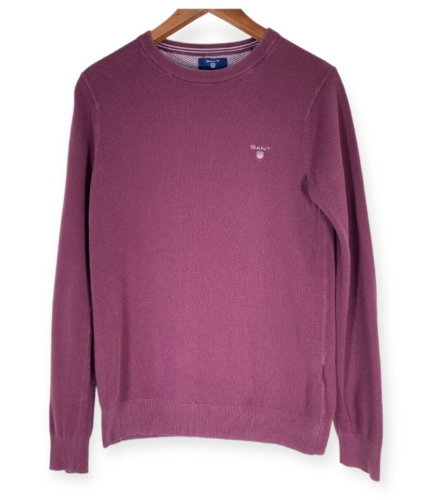 Gant Mens Jumper Premium Cotton Dark Mauve Long Sleeve Sweater Logo S - Picture 1 of 18