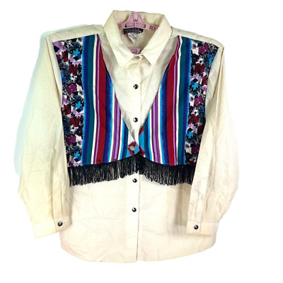 Vintage Ozark Mountain Jean Co. Western Fringe Snap Button Shirt Womens Size 20W