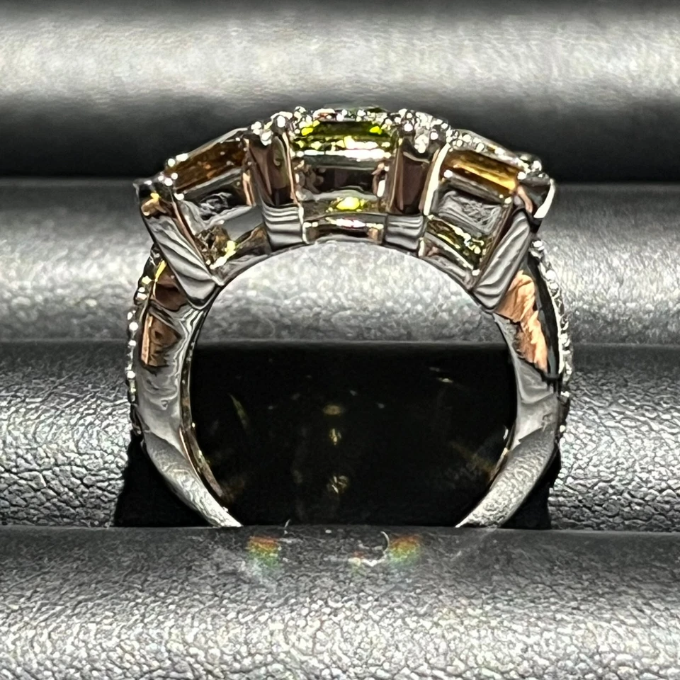 时尚鸡尾酒戒指 绿色 多色 镀白金 尺寸 6、7、8 — 第 3/4 张图片