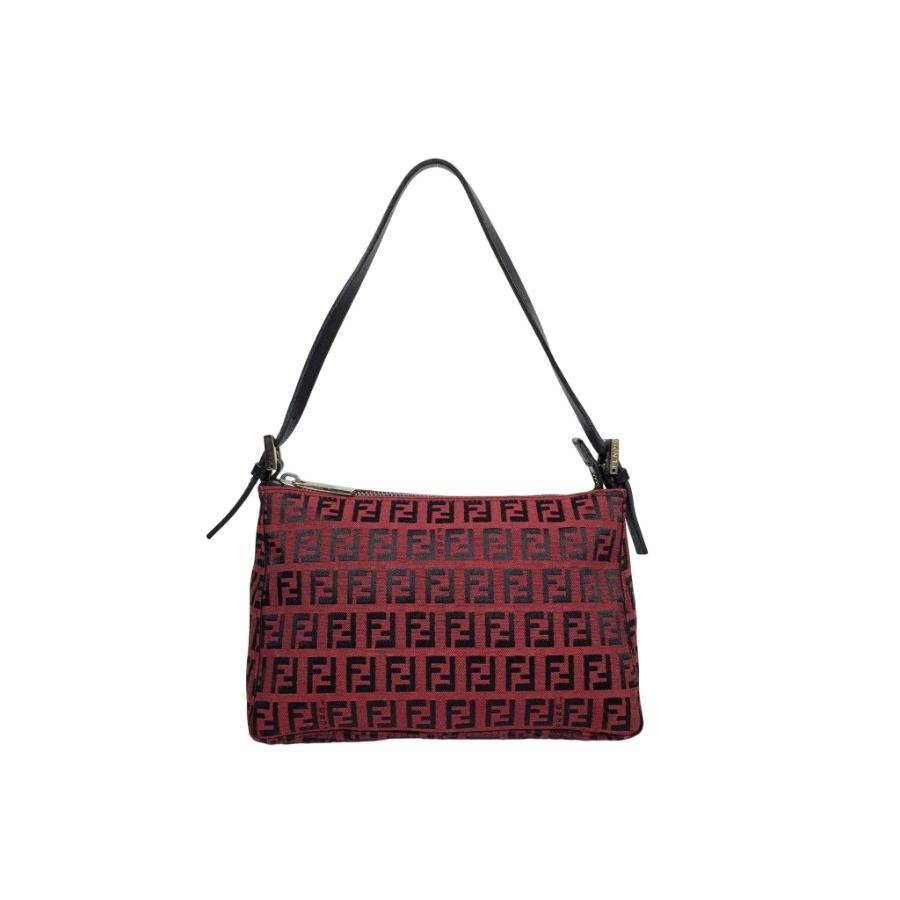 Fendi Zucca Print Red Black Canvas Leather Semi-Shoulder Bag for Women