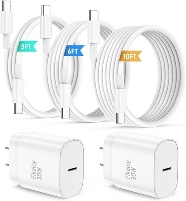 30W USB-C Fast Charging Block with 3/6/10FT Cable for iPhone 17 16 Pro Max