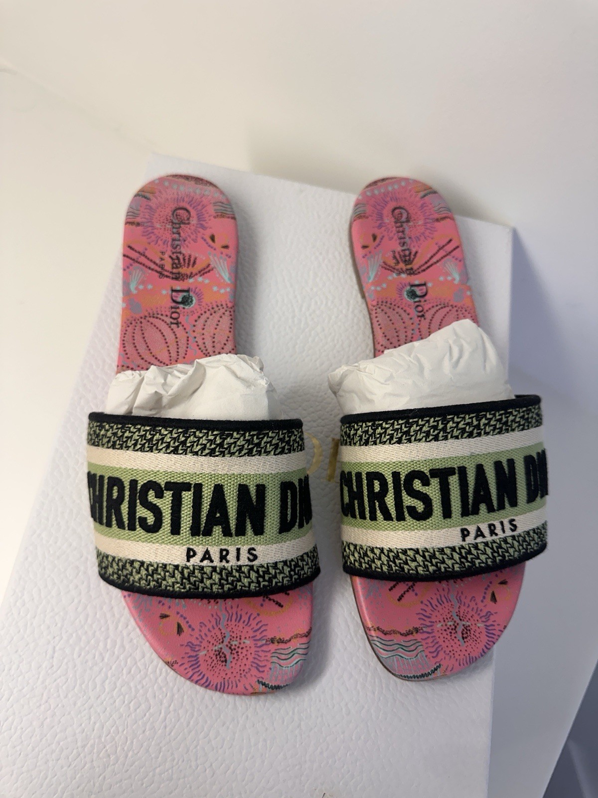 Christian Dior Dway Slide Sandals Slide Green/pink Women’s Size 37 image 6