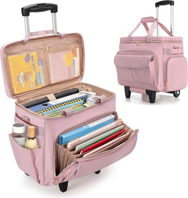 LUXJA Rolling Teacher Bag Laptop Compartment Pink Detachable