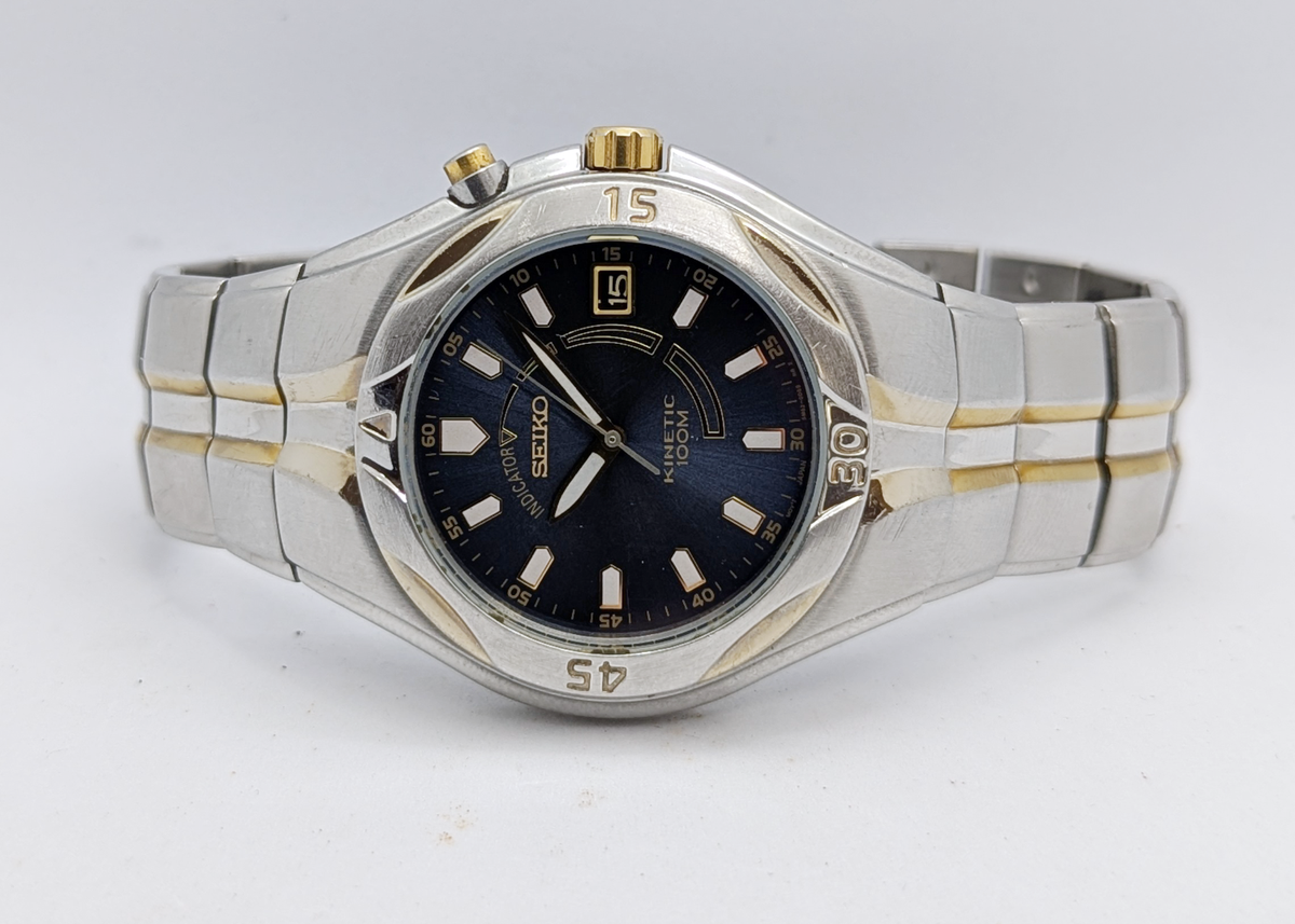 Seiko Kinetic 100M Blue Sunburst Two-Tone 5M62 | New Capacitor 