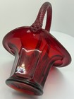 Vtg Fenton Glass Hand Painted Artist Signed 40th Anniversary Ruby Red Basket 7” — photo 2