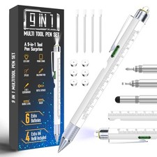 Pen Gifts for Men Women, Huhoo Cool Gadgets Tools Multi Tech Pen Silver-9in1