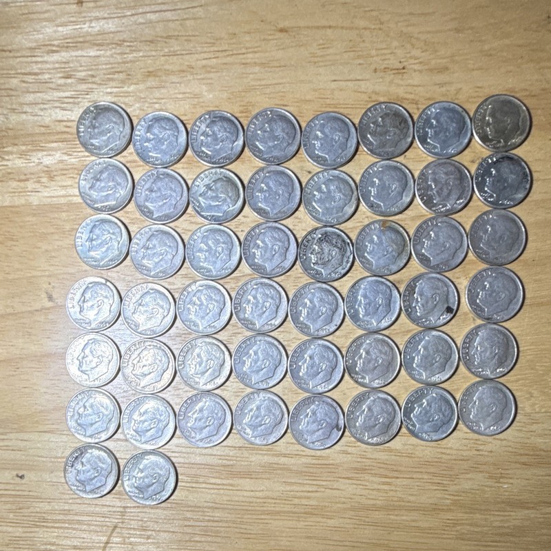 Lot of 50 1960-1964 D Roll Roosevelt Dime Silver 90% 10C Denver  Rpm Dd 