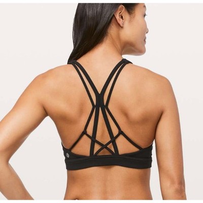 Lululemon Flow Freely Bra Black Size 6 Nulu Strappy Back Yoga Light Support EUC