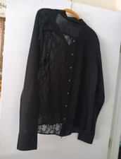 Women s Black Sheer Polyester Button Front Bl...