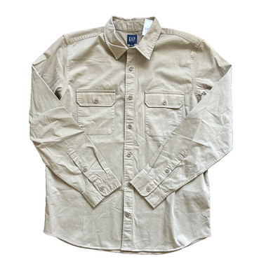GAP Men s Utility Shirt Tan Khaki Button-Down Long Sleeve Size L Large NWT