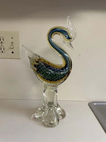VTG Murano Swirl Bullicante Glass Bird Statue 13” Tall