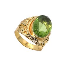 Peridot Quartz Ring Women's Gift Gold Plated Jewelry Engagement Ring US 7 r847