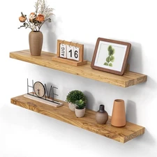 Wood Floating Shelves 36 Inch Long, Rustic Solid Elm Wood Shelves for Home De...