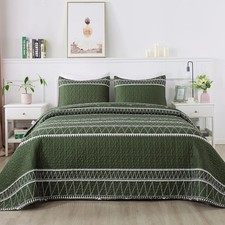 Andency Green King Size Quilt Set, 3 Pieces Boho Lightweight Soft Striped