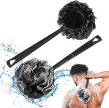 Loofah with Handle  Shower Brush Charcoal 2 Pack- Back Scrubber for Shower for