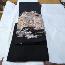 Kimono Black Tomesode Silk Imperial Car with Crest