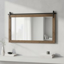 Wandpiegel Holzrahmen rollbar braun 86 x 71 cm Rustikal Landhausstil Vintage