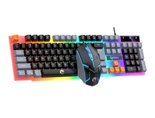 Gaming Tri-Color Combo: Silent Mech-Feel Membrane Keyboard  Tactile Mouse, Wire