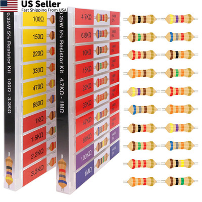 EEEEE 100 Ohm - 1M with 5% Carbon Resistor 1/4W 20 Values, Color coded