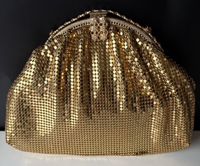 Vintage Abendtasche 50er Jahre Gold Metall Netz Strass Verschluss