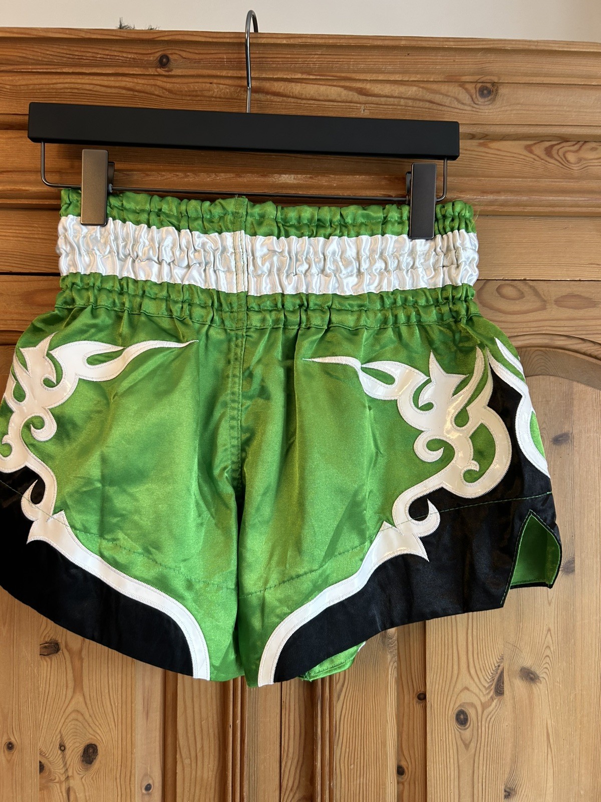 FLUORY Muay Thai Boxing Shorts Medium Green White BlackFight Kickboxing Trunks 2