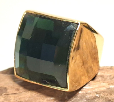 BALMAIN x H&M Gold Tone Green Crystal Cocktail Ring #6