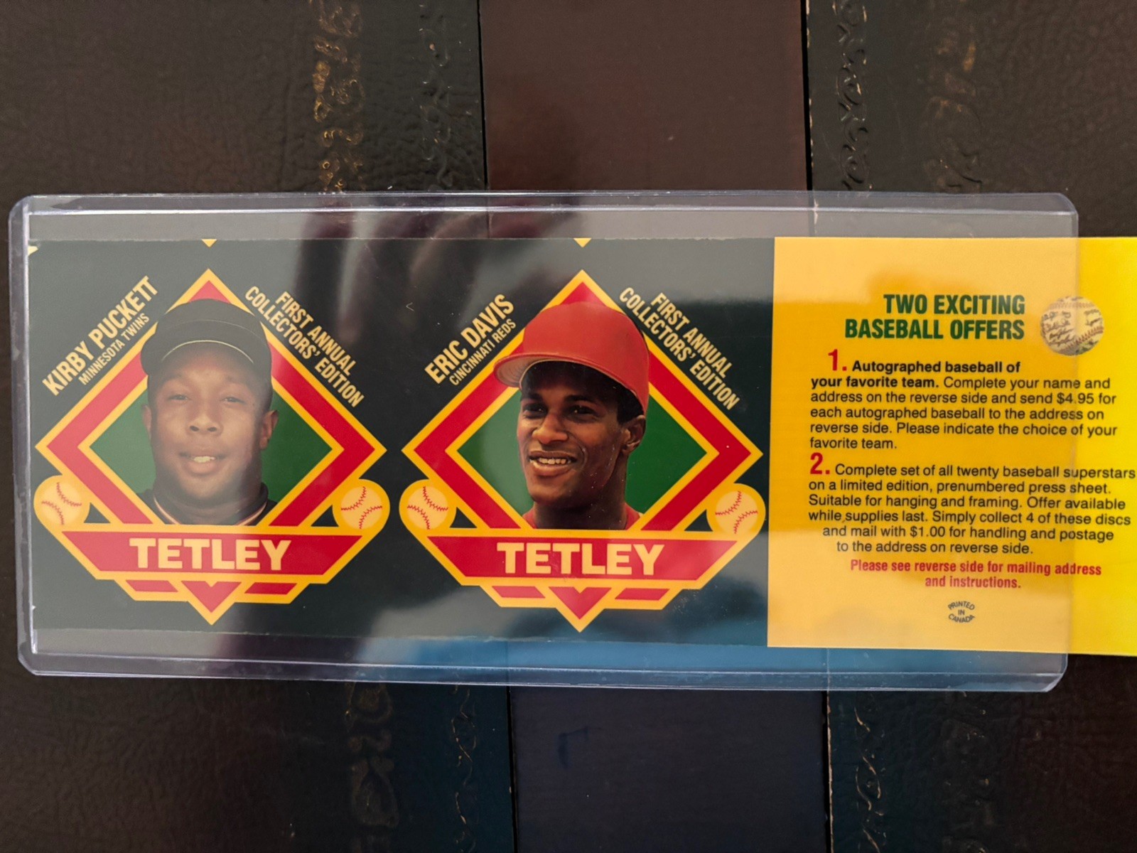 1988 Tetley Tea Discs - Photo Proof - Kirby Puckett / Eric Davis