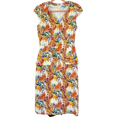 NWT Antonio Melani Adalee Printed Crepe Dress Ivory Sunkiss Women s 0 Floral