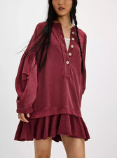 Free People Zander Mini Dress Striped Oversized Ruffle Cotton Slouchy XS 277562