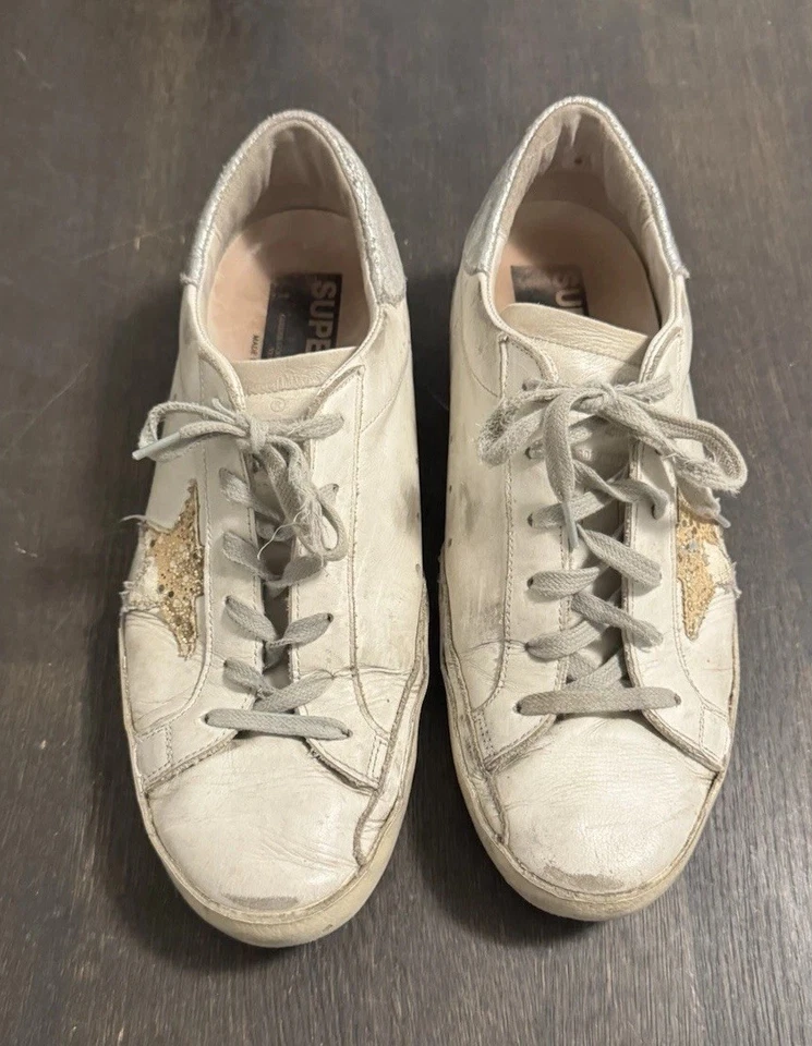 Golden Goose GGBD Superstar White With Gray Leather Sneakers EU Size 40 WORN - Image 3 of 4