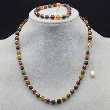6mm Natural Multicolor Tourmaline Round Gemstone Beads Neckalce Bracelet Set