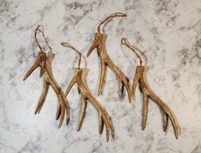 Christmas Ornaments Decor Deer Antlers Rustic Country Sparkling Gold Glitter 4pc