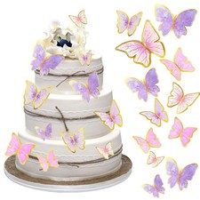 60Pcs Butterfly Cupcake Topper Pink Purple Gold, Lively 3D Butterflies