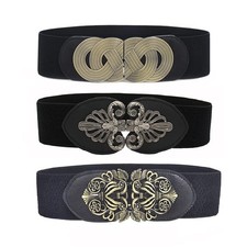 3 Pack Women's Wide Elastic Stretch Waist Belt Waistband