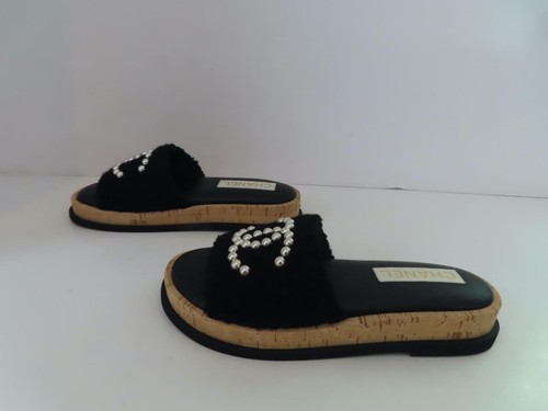 Nuevo sin caja Chanel Terry Negro/Perla Imitación Logo CC Diapositivas Talla 38/US 8 - Imagen 12 de 12