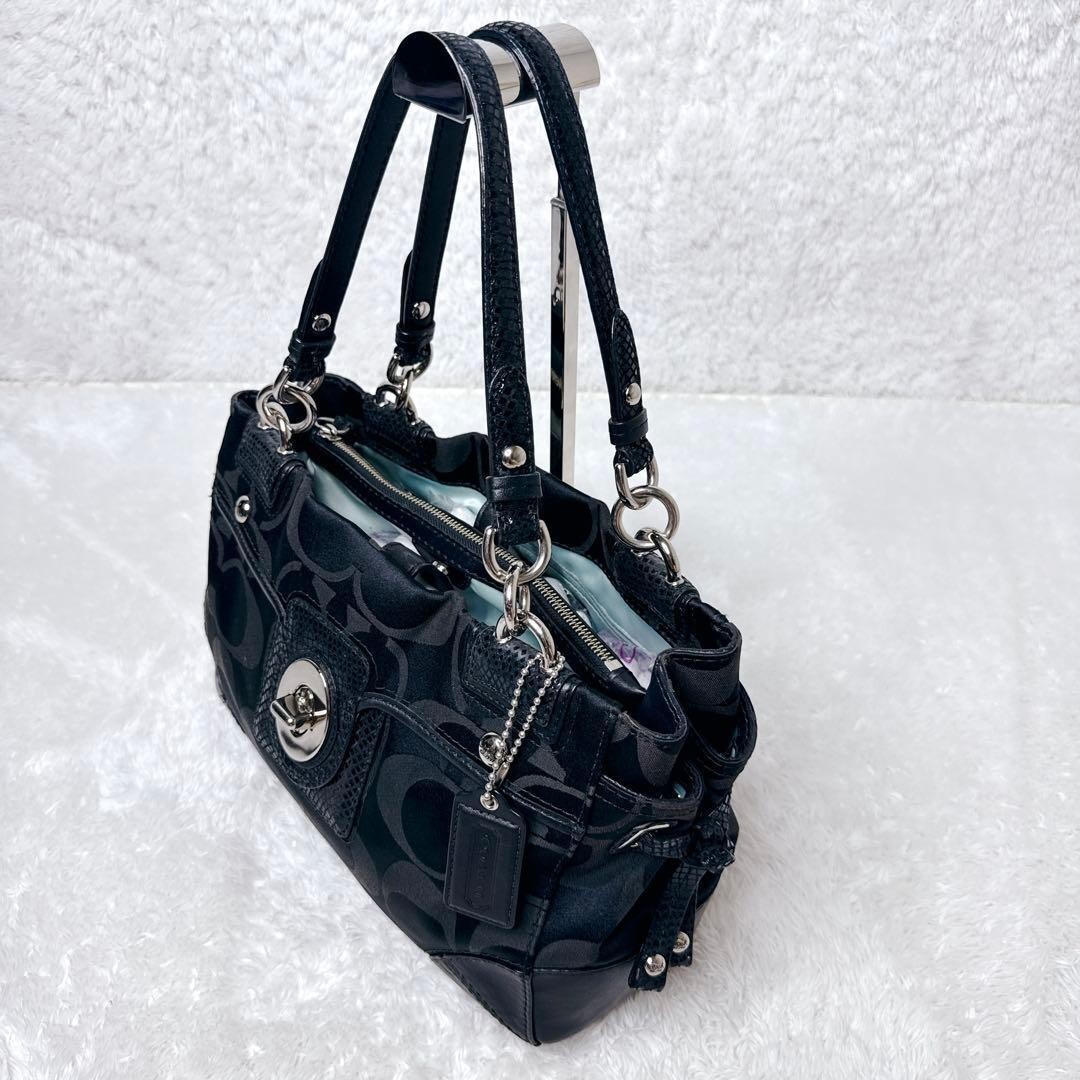 COACH Legacy Turnlock Tote Bag Black Signature Canvas… - Gem