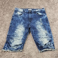 Smoke Rise Shorts Mens 36 Blue Denim Acid Wash Cut Off Moto Mid Rise Stretch